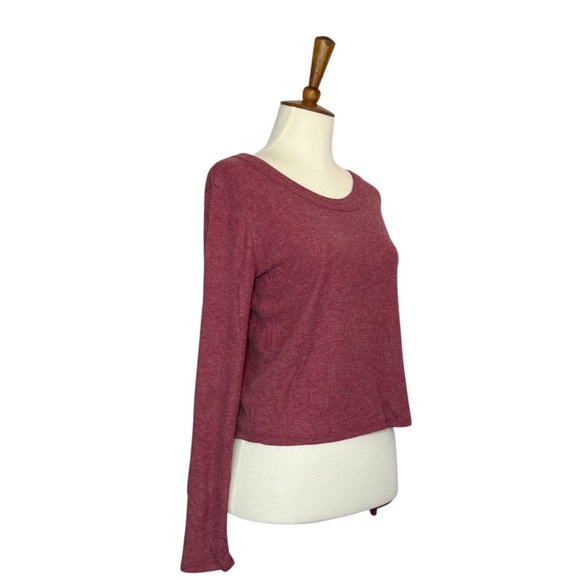 Raspberry Round Neck Long Sleeve Ribbed Tee - Picture 12 of 16